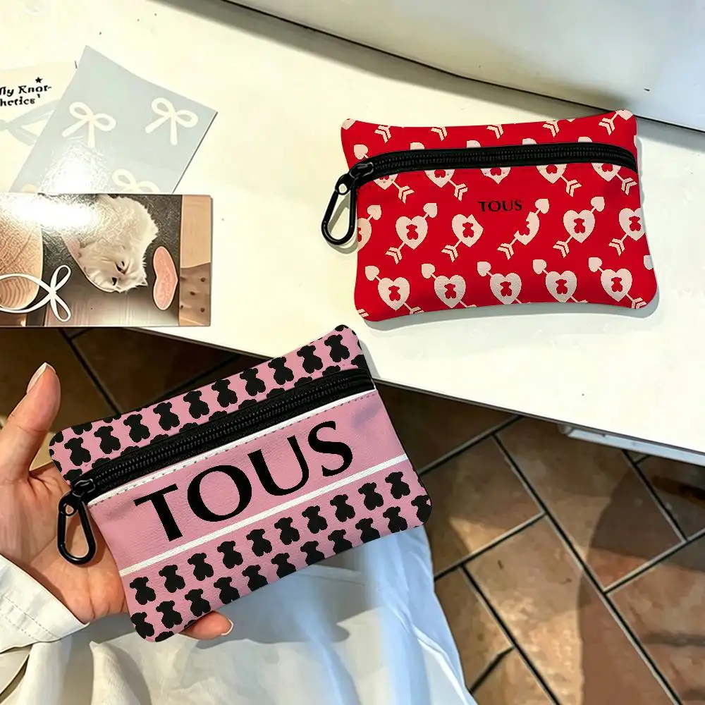 Cute T-TOUSes Bear Oxford Fabric Zipper Pouch Lightweight Hanging Coin Wallet For Coins ID Cards Keys Lipstick Earbuds
