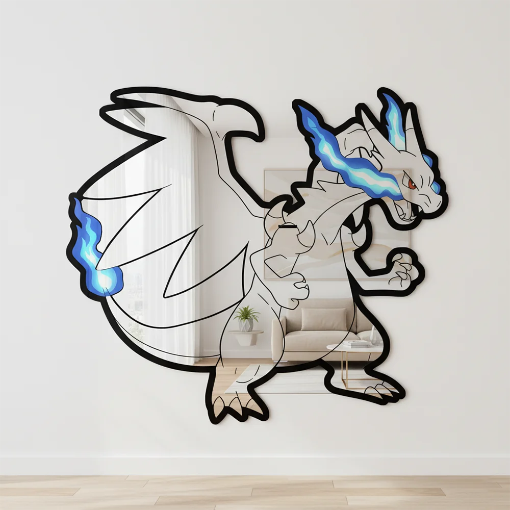 

Cartoon Pokemon Charizard Anime Mirror Wall Decor Gaming Room Aesthetic Kawaii Home Decor Glass Mirror Gift for Fans