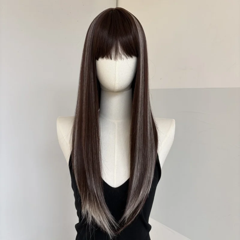 

Long Straight Synthetic Hair Mixed Brown blonde Cosplay Wig With Bangs