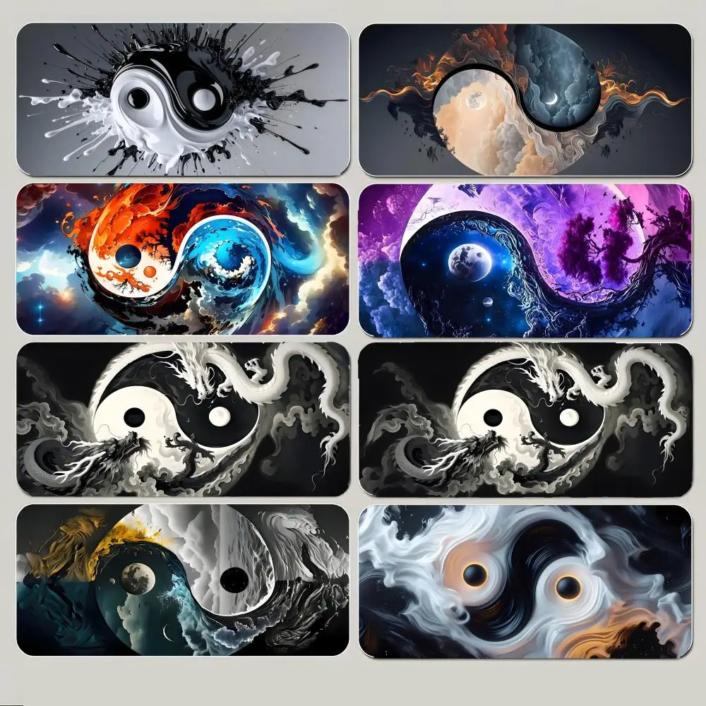 art traditional T-Tai Chi Ink Wash Mouse Pad Large Gaming Mousepad with Thick Stitched Edge Non-Slip Desk Mat