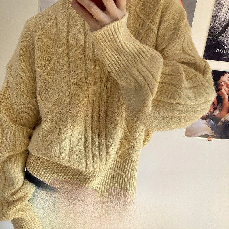 

Warm Classic Retro Knitted Long Sve round Ne Women's Sweater Color Slimming Twist Autumn Winter Faion Commute Sle