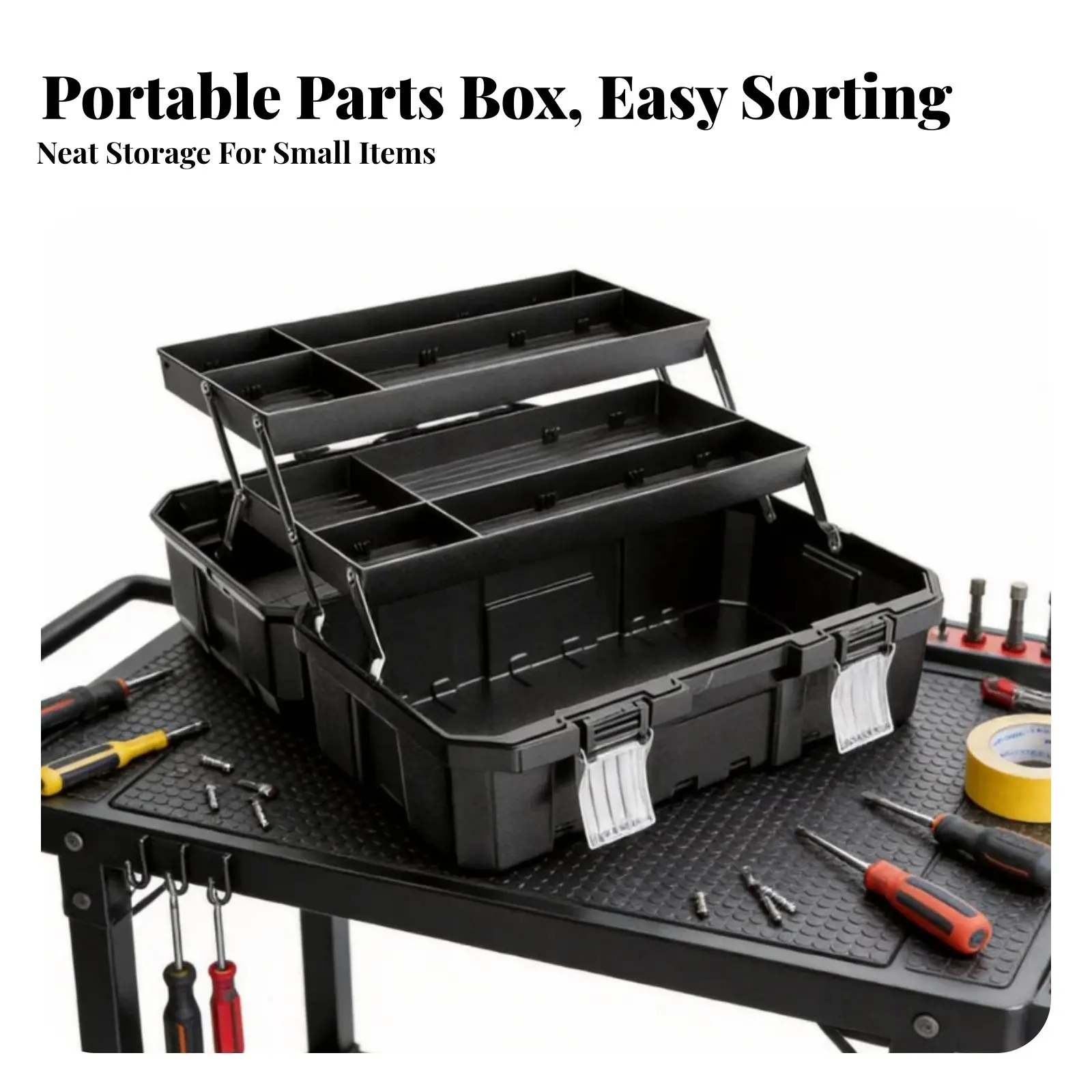 

Portable Tool Storage Unit with Organizer Tray Sturdy Tool Container sturdyDuty Versatile Use for DIY Hobbyists, Home, Garage
