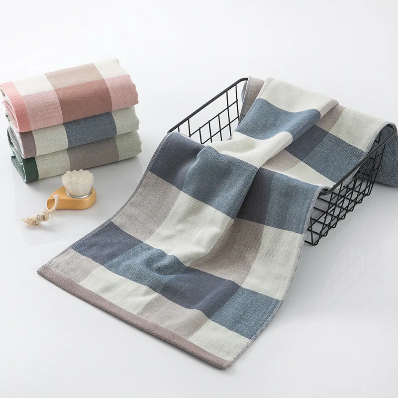 

Simple Jacquard Plaid Towel Pure Cotton Face Wash Household Cotton Absorbent Hair Adults with A Bath Towels Drop Shipping