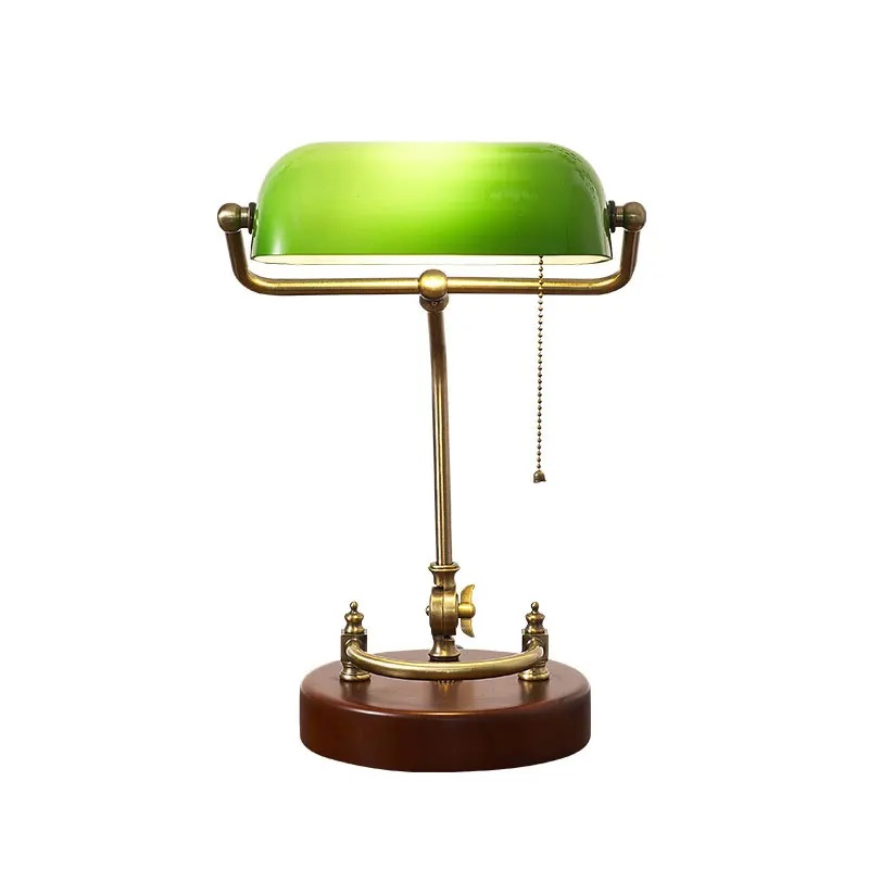 Imagem -05 - Americano Retro Desk Lamp Sala de Estar Estudo Quarto Cabeceira Lâmpada de Vidro Verde Antigo Europeu Candeeiro de Mesa de Banco de Madeira