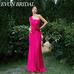 EVON BRIDAL Fuchsia Satin Evening Gowns Saudi Arabia Woman Flowers One Shoulder Mermaid Formal Occasion Dresses Sleeveless