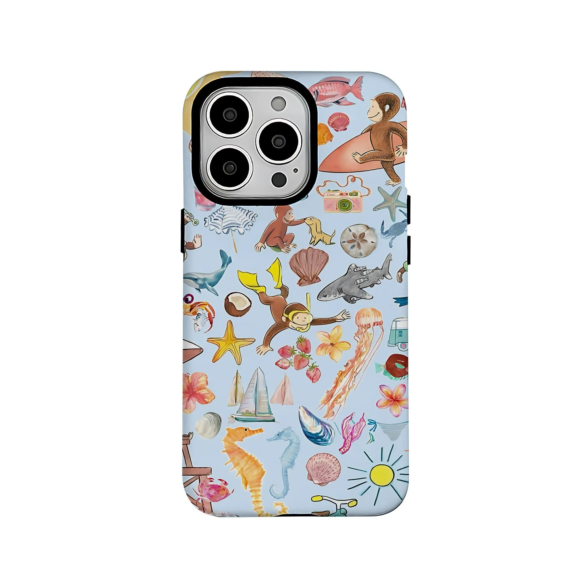 Preciosa funda de teléfono Georges c-curious de dibujos animados para iPhone 17 16 15 14 13 12 11 X XS XR 7 8 Air Pro Max Plus contraportada de doble capa