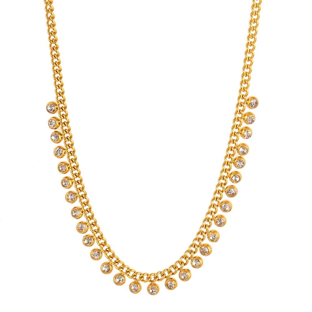 316L الفولاذ المقاوم للصدأ الزركون شرابة قلادة قلادة للنساء الفاخرة الذهب اللون زركونيا سلسلة القلائد مجوهرات #1