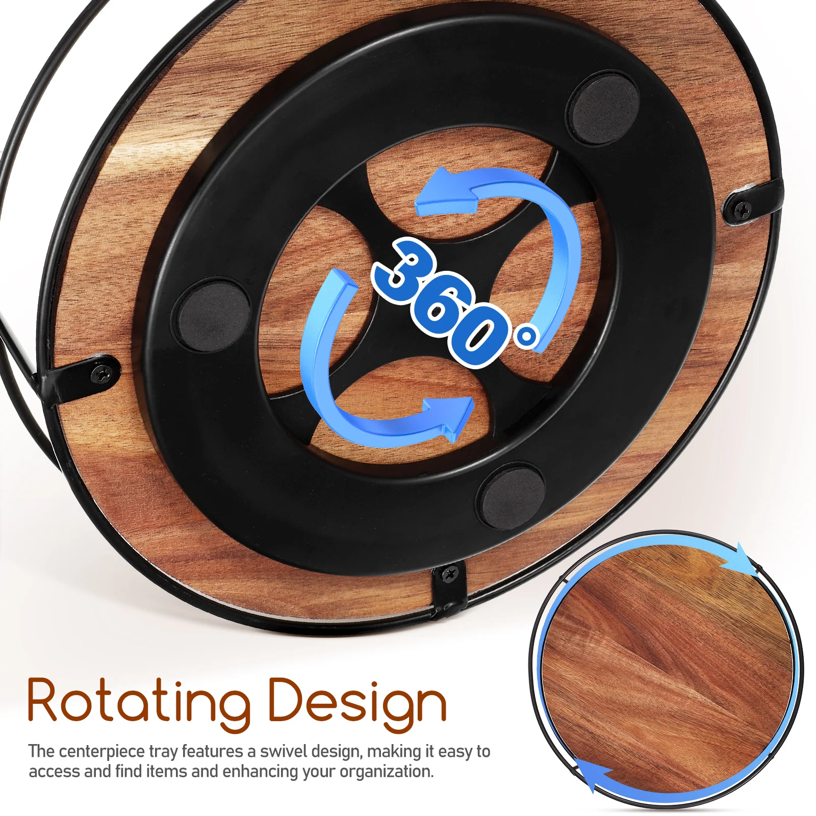 

Solid Wood Rotating Storage Turntable Organizer for Kitchen Bedroom Living Room Round Decorative Vanity Sturdy Crack Resistant