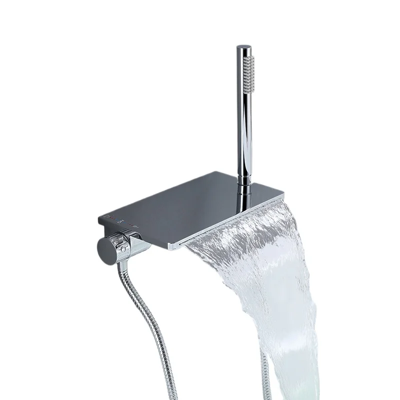 

All copper exposed wall outlet bathtub faucet shower wall storage bath waterfall hot and cold faucet