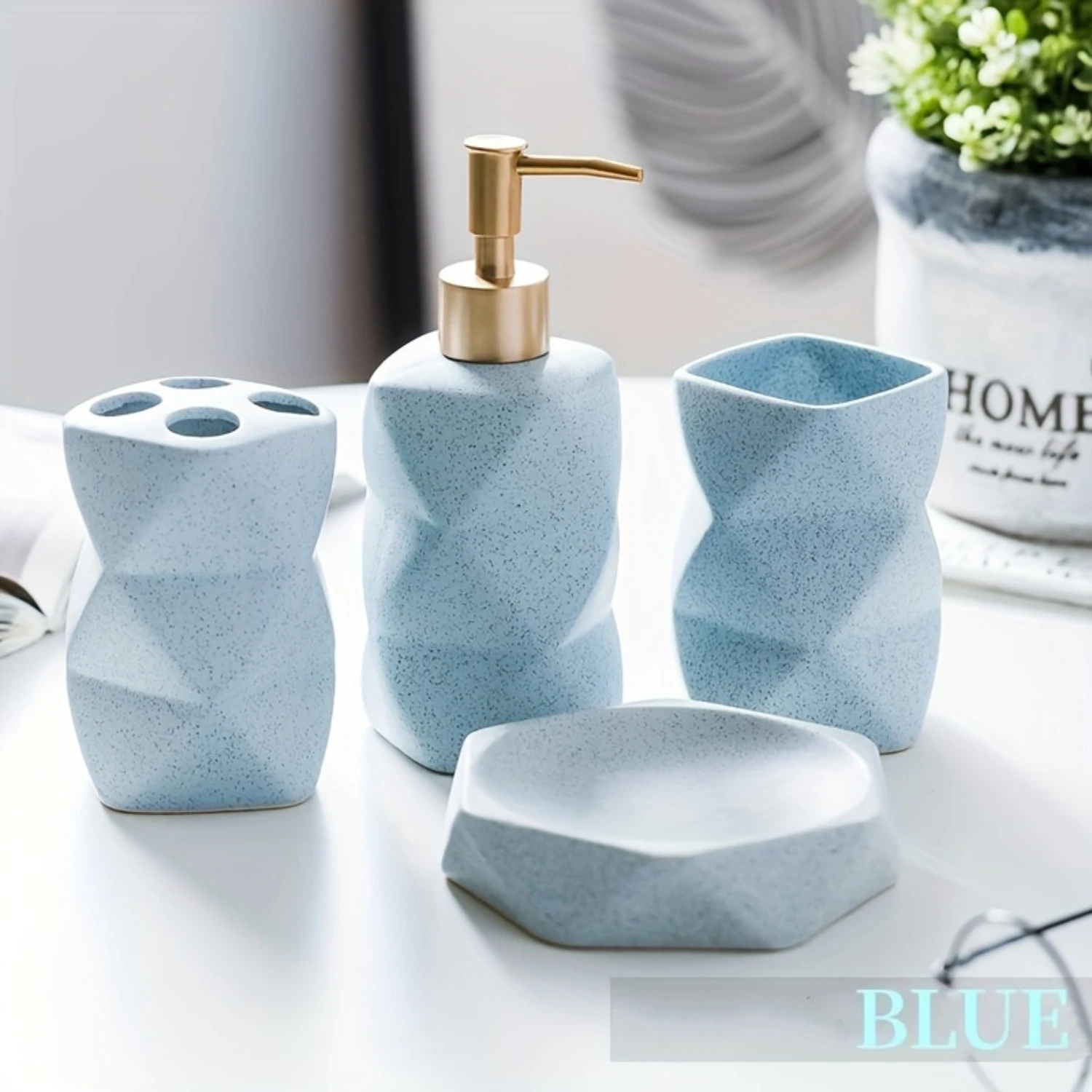 4pcs Luxury Nordic Ceramic Bathroom Ensemble - Elevate Your Space with a Sleek Lotion Dispenser, Stylish Mouthwash Cup, Practica