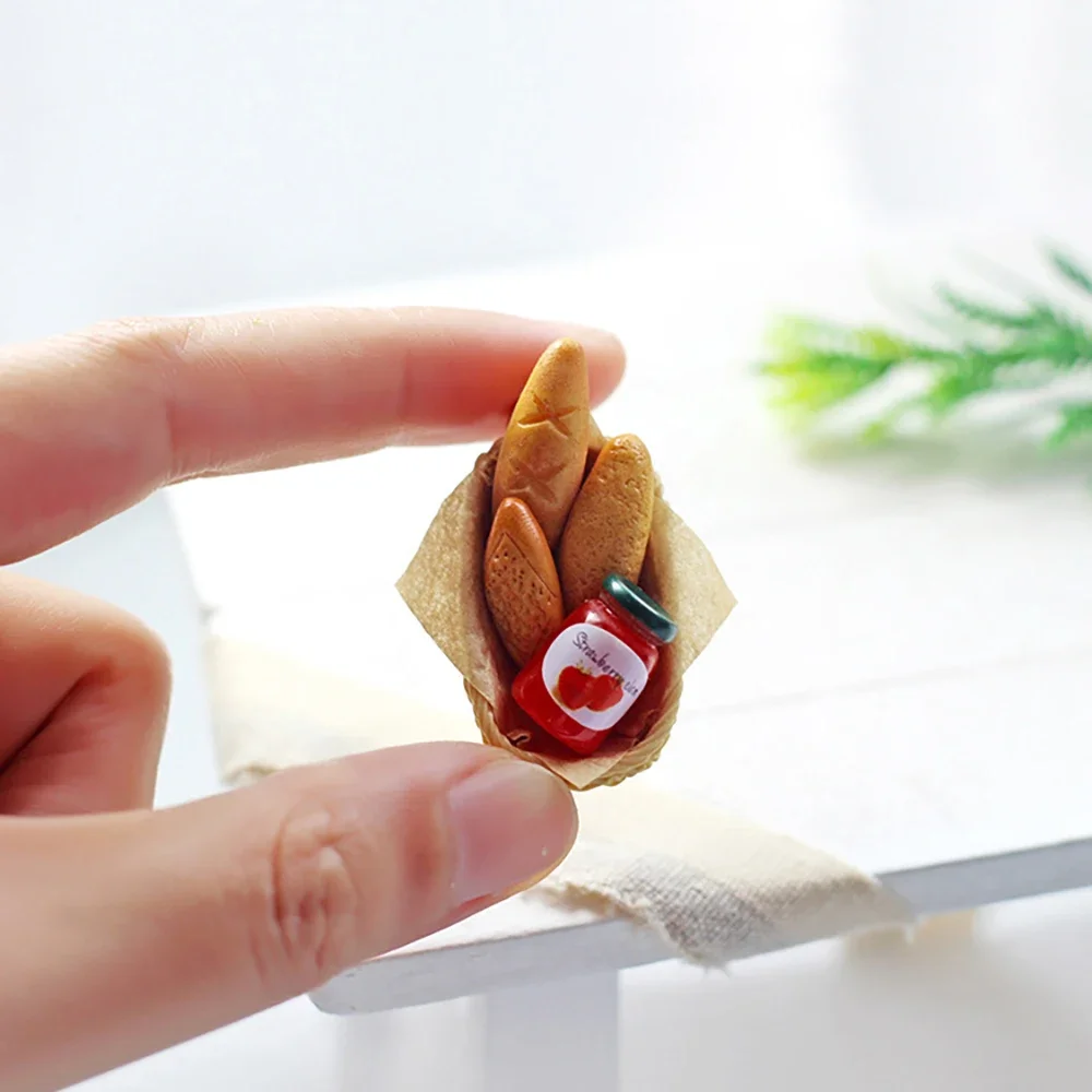 1/12 Dollhouse Miniature Accessories Mini Jam Bread Basket Model Simulation DIY Food Toy for Doll House Decoration