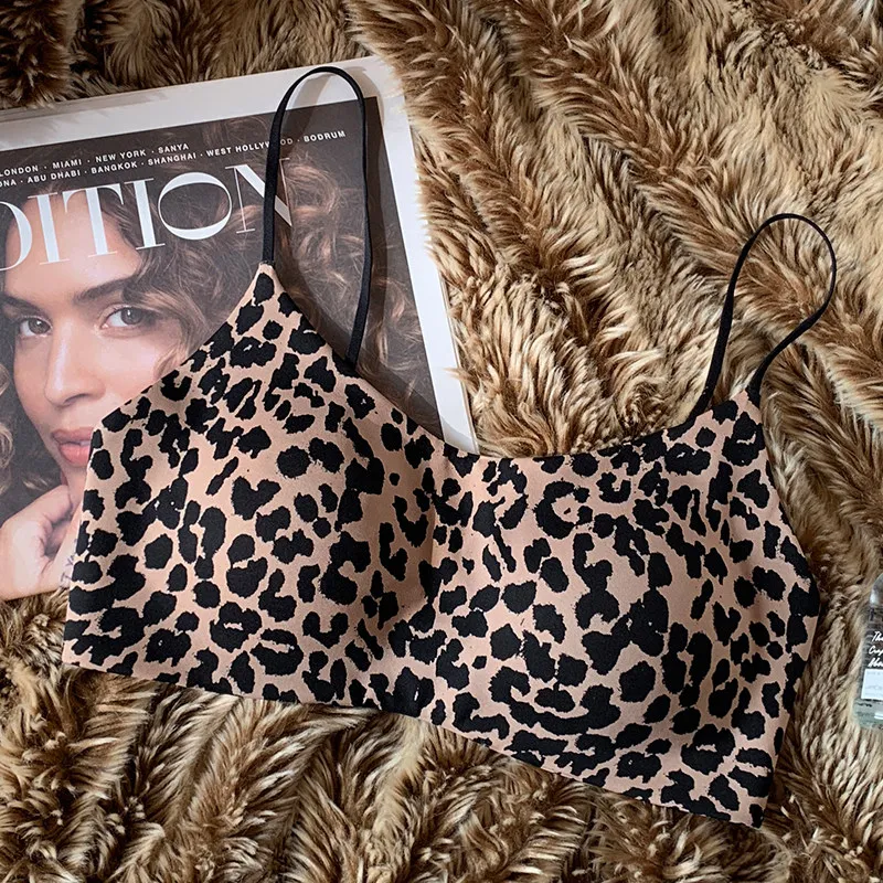 Classic Leopard Print Seamless Wire Free Bra, Small Bust Enhancing Lift Up, Side Contour Anti Sagging Beauty Back Design