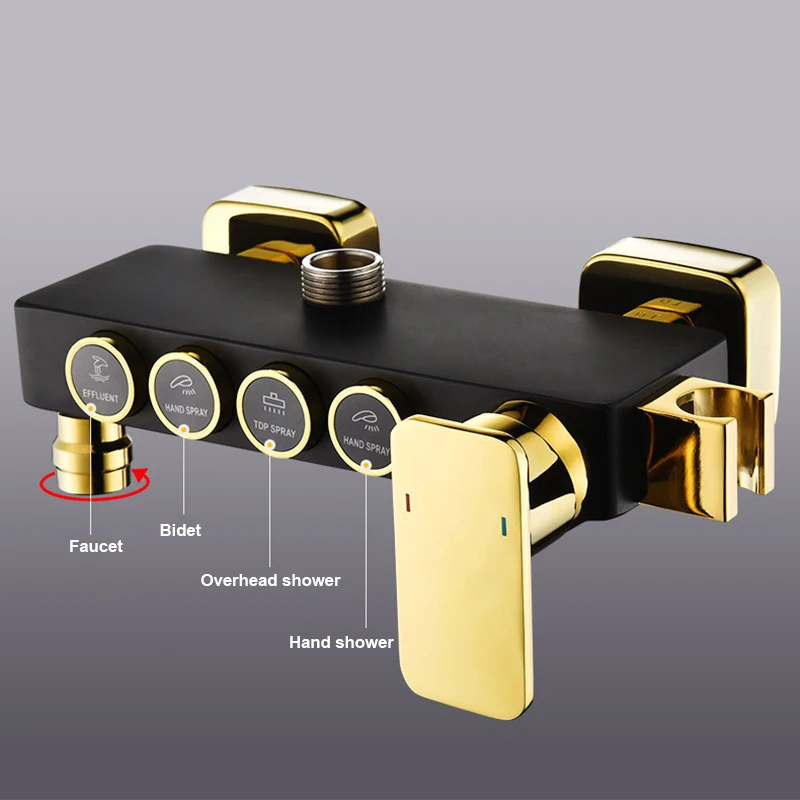 Square Bathroom Shower System Senducs Black Gold Bathtub Mixer Faucet Hot Cold Bathroom Tap Thermostatic Shower Set