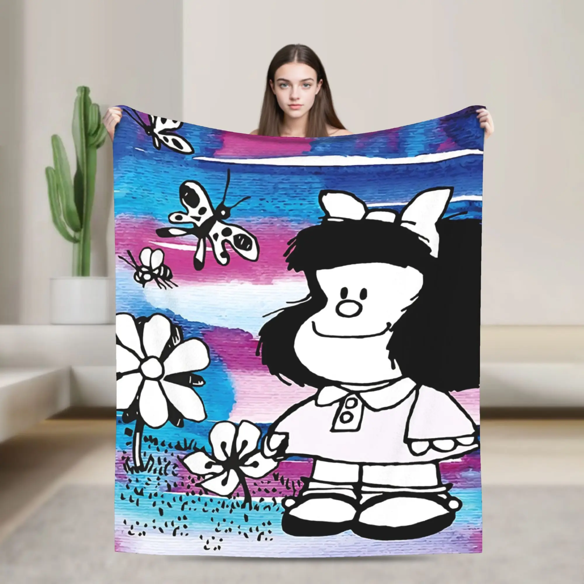 Mafaldas Flowers Fleece Throw Blanket  Blankets for Home Bedroom Lightweight Thin Bedding Throws