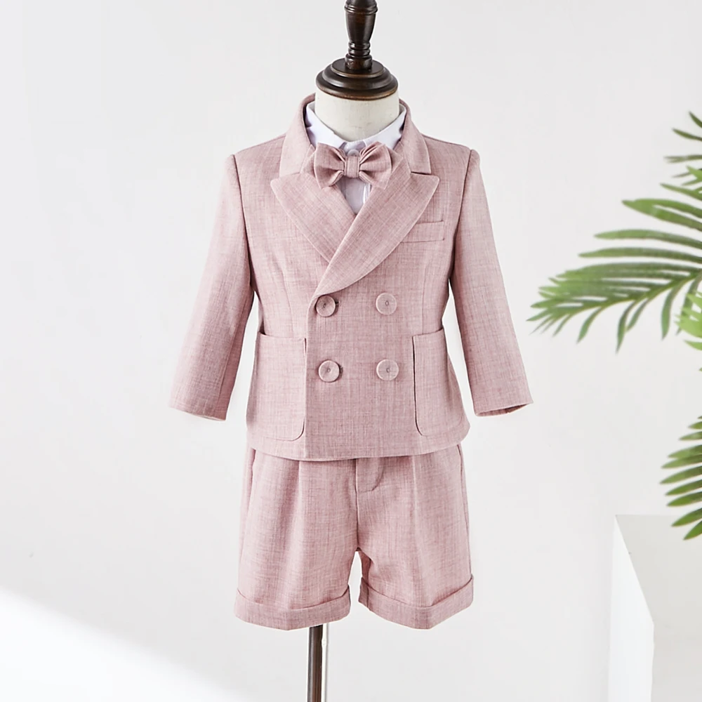 Baby Photograph Pink Boys Set For 1 2 3 4 Birthday Party Kids sets Boy Outfit Formal Suits child set Linen Clothes Soft