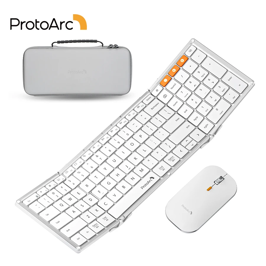 ProtoArc XKM01 Foldable Keyboard and Mouse Combo Rechargeable Folding Bluetooth Keyboards Mice for Business Travel Laptop iPad