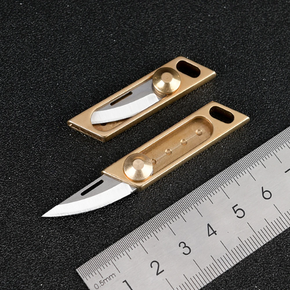 Pure brass Mini Push Knife brass  Sharp Portable Edc Keychain Pendant Unpacking Express Opening