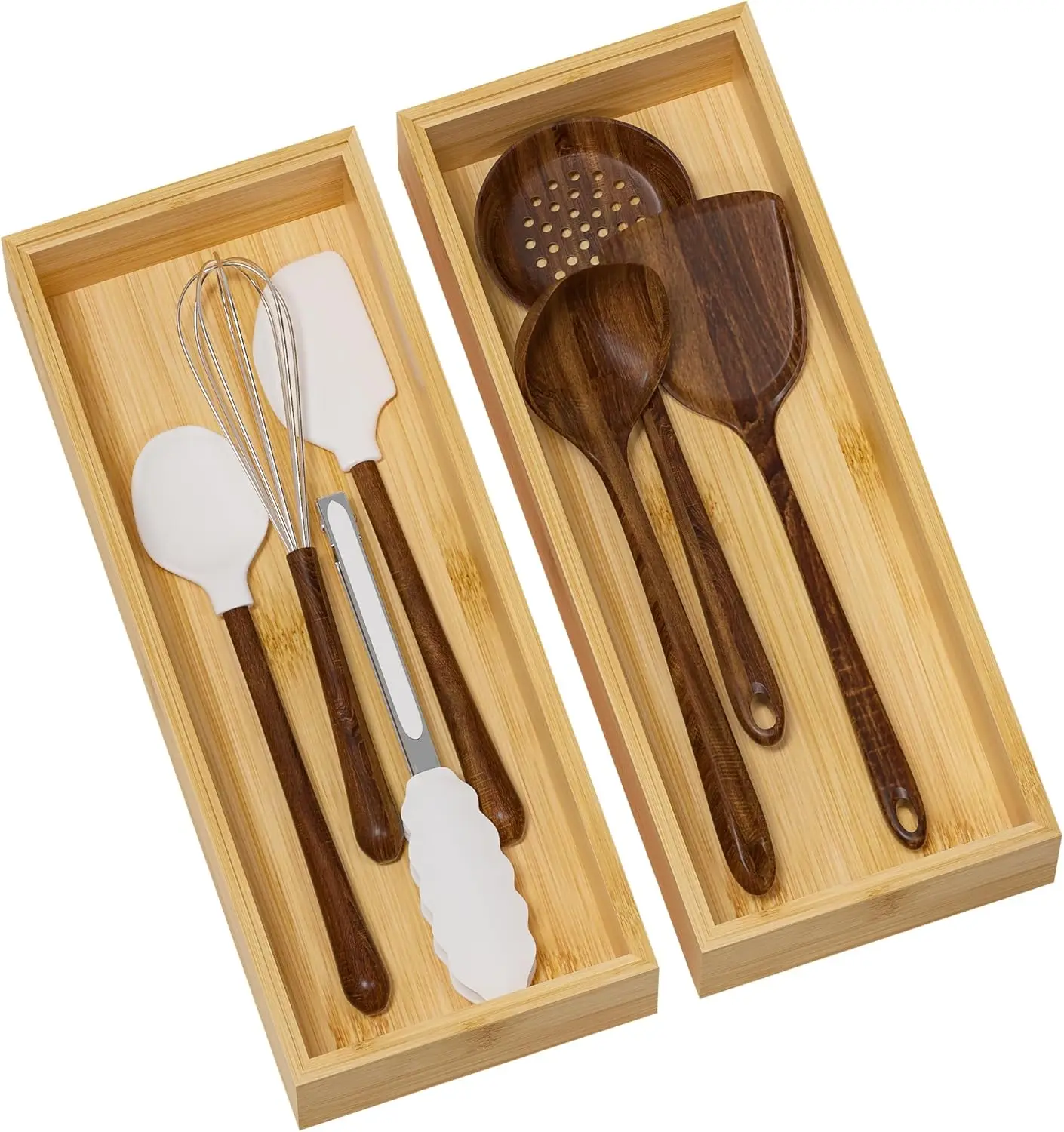 

Stackable Bamboo Drawer Organizers, 15' x 6' x 2.5' (Set of 2) for Silverware, Utensils, Flatware