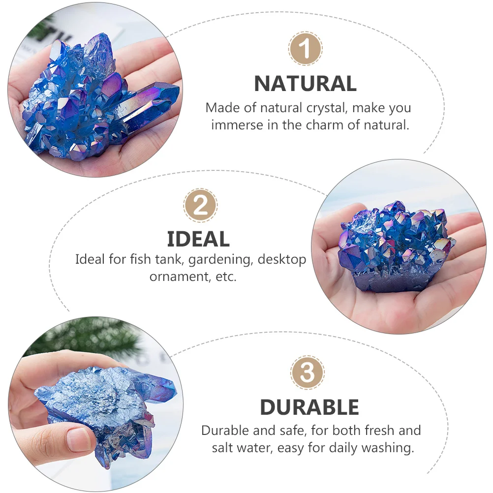 Sapphire Cluster Natural Stones Crystal Ornament Fish Tank Decor Adornment Gems Fittings Decoration