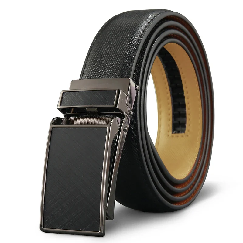 Men's dark leather belt, matte matching automatic buckle, cross pattern, light luxury style, exquisite craftsmanship
