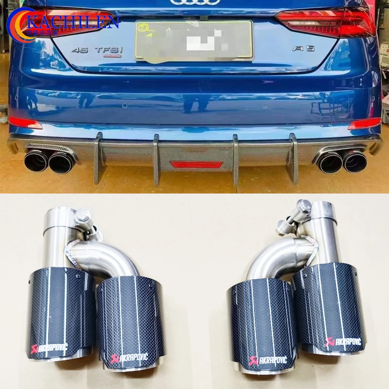 A5 Upgrade Carbon Fiber 4 Exhaust Tips For Audi A5 B9 B9.5 2017-2023