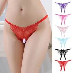 Sexy Thin Belt G-String Open Crotch Transparent Thongs Low Waist Split Size T Back Sexy Butterfly Embroidered Underwear Women