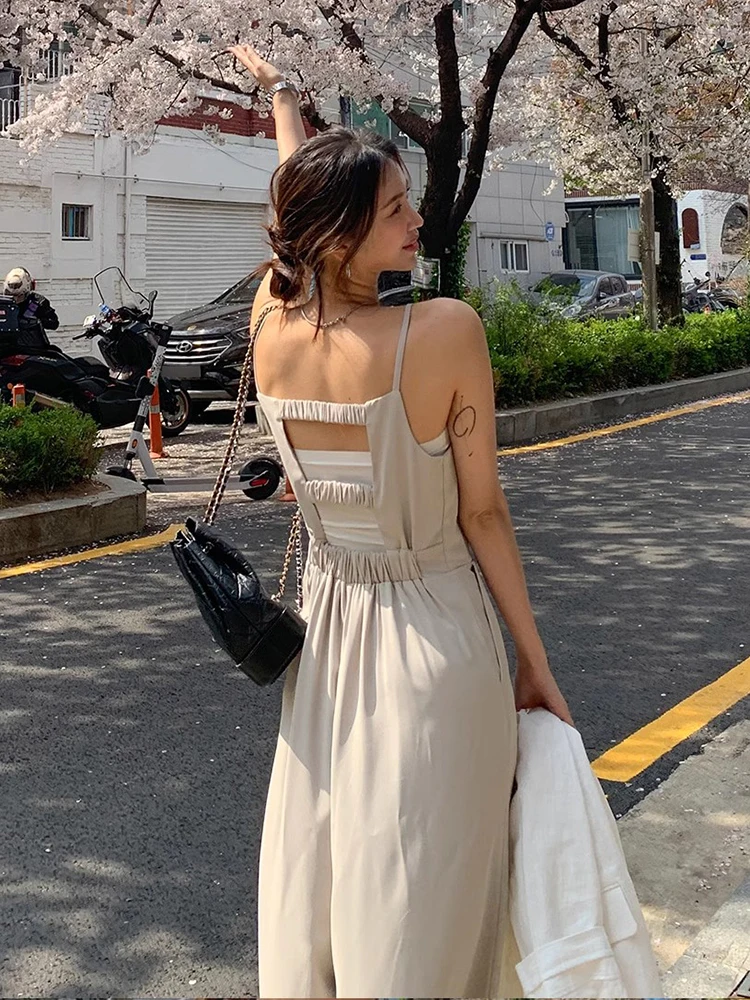 

Chic Summer High Waist One-Piece Pants Women's oulder Baring Strapl Long Bal Design Wide Leg Commute Sle