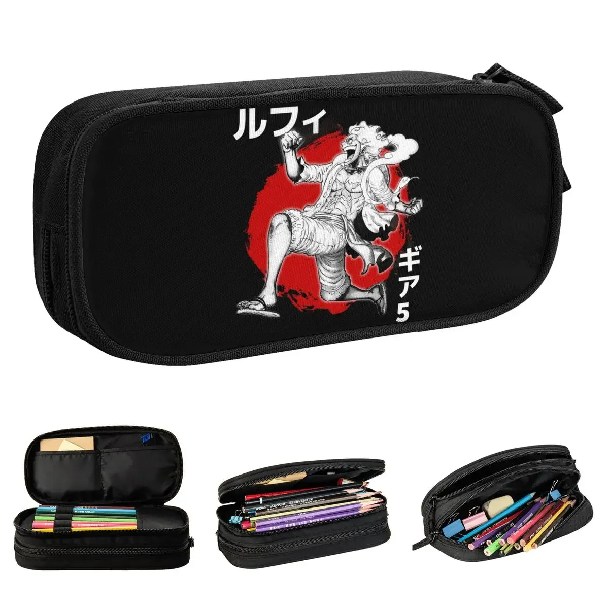 Fun Luffy Gear 5 Anime Lápis Case, Caneta bolsa para estudante, Sacos de grande capacidade, Material escolar, Papelaria