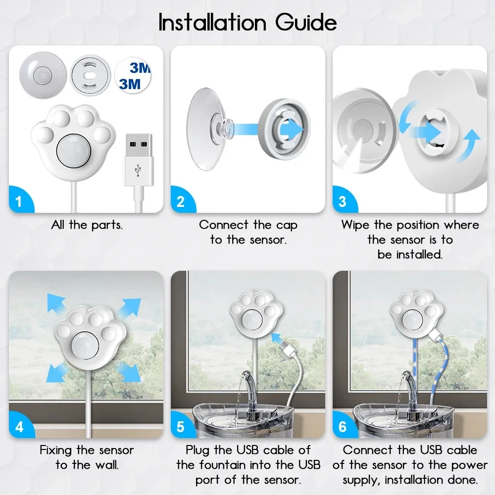 Paw-shape Water Fountain Cats Motion Sensor For All Automatic Pet Water Dispenser with USB Interface PIR Water Fountain Cat Sens