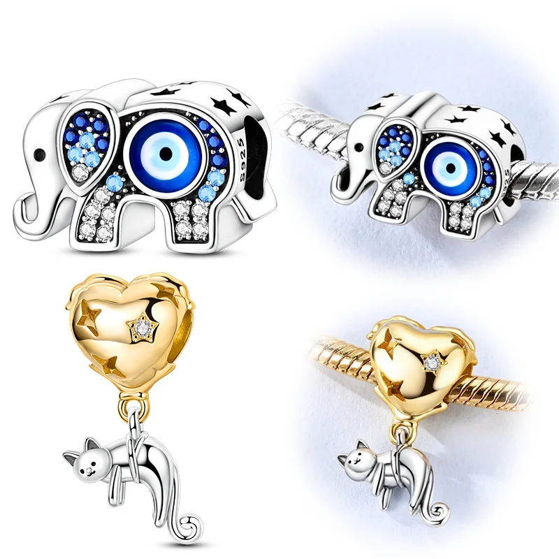 

925 Sterling Silver Elephant Guardian Charms Bead CZ Zirconium Cat Dangle Fit Original Bracelet DIY Women Jewelry Gift
