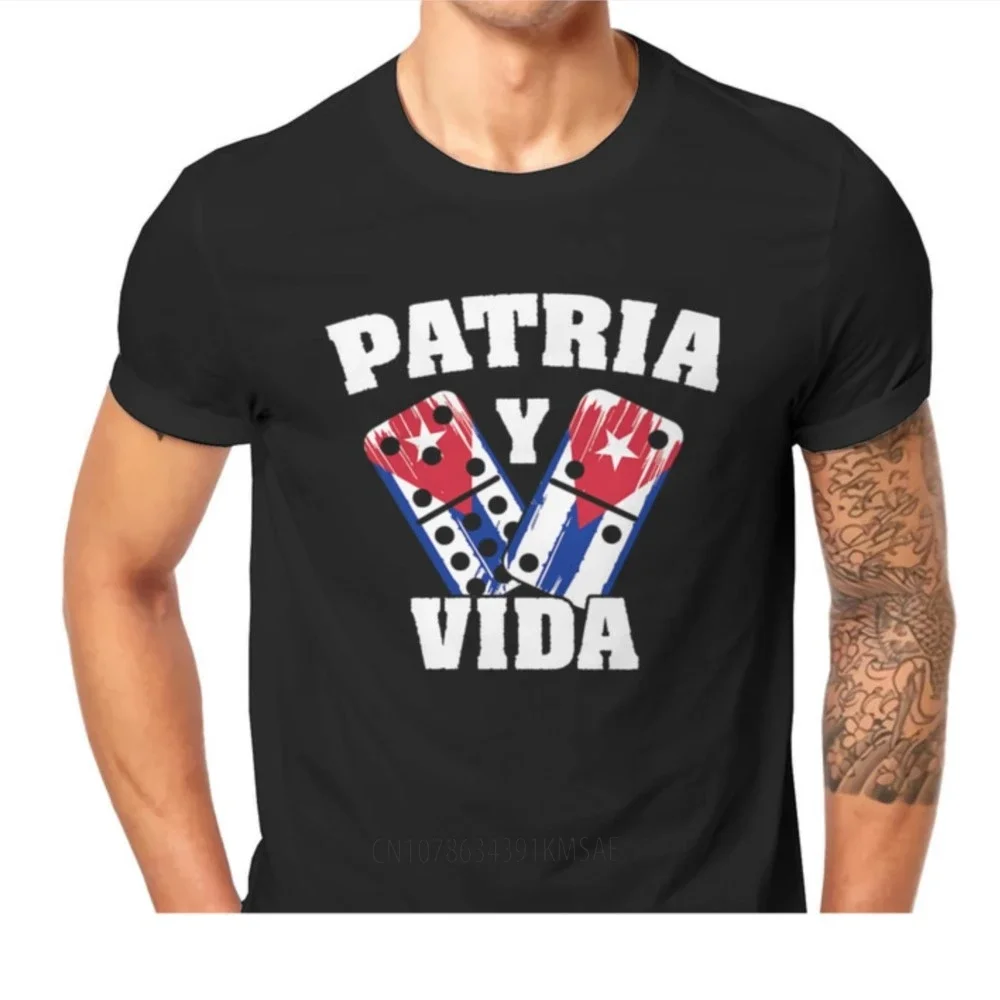 Viva Cuba Libre Flag Man's Tshirt Patria Y Vida Patria O Muerte Homeland And Life O Neck Cotton T Shirt