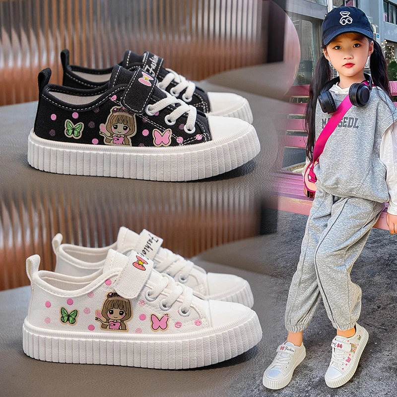 Children's Canvas Shoes Four Seasons White Boys Girls Small White Shoes 3-15 Years Old Black Soft Non-slip Kids Casual Sneakers