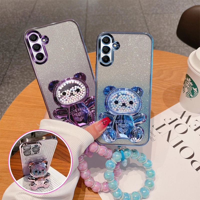 

A16 Shockproof Case For A16 Glitter Cute Bear Bracket & Bracelet Back Cover For Samsung Galaxy A16 A36 A56 A55 A24 A25 4g 5g