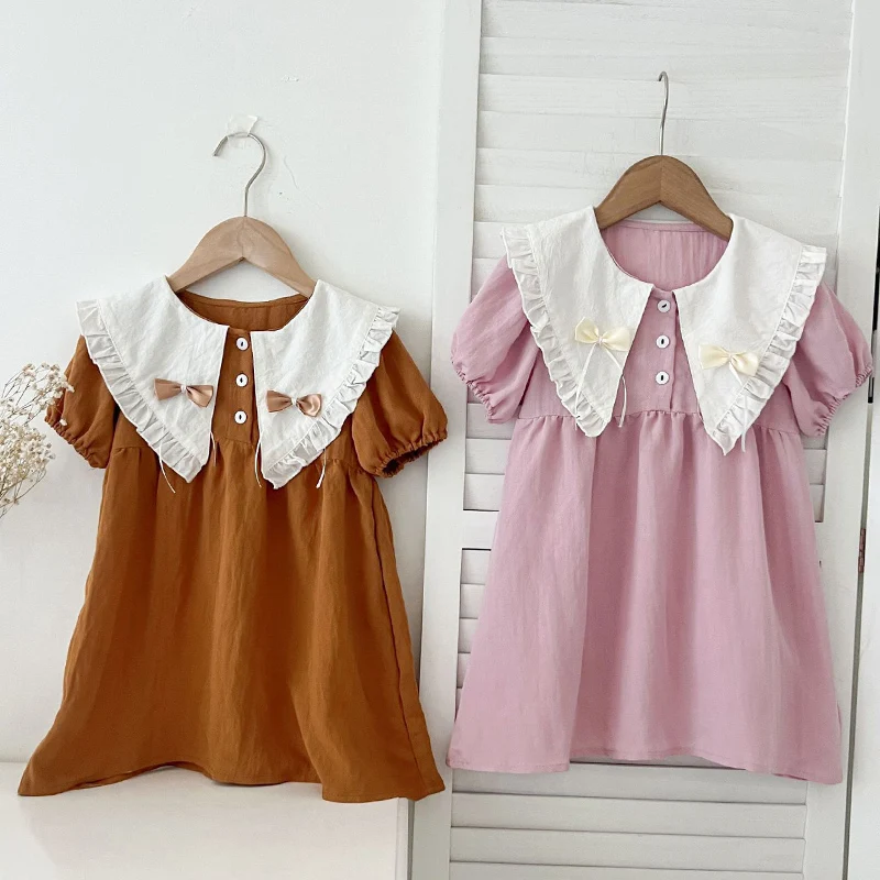 

Детское Хлопковое платье с коротким рукавом, на возраст 1-6 лет