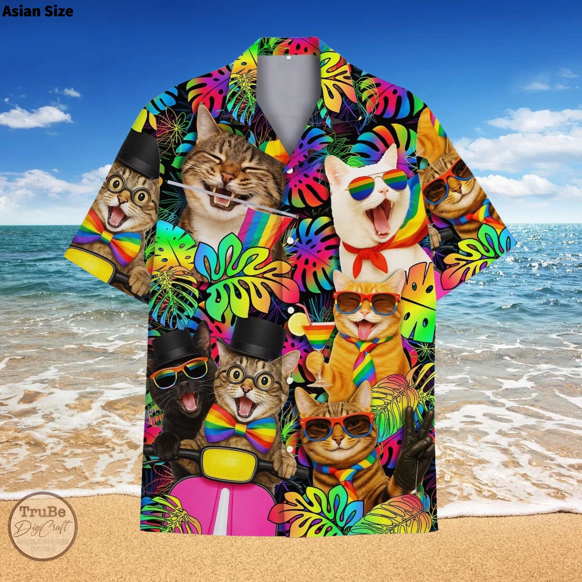 Camisas havaianas de banda de música de gato para homens e mulheres, camisa havaiana de gato engraçado aloha camisa de praia de verão camisa de manga curta, presentes de música