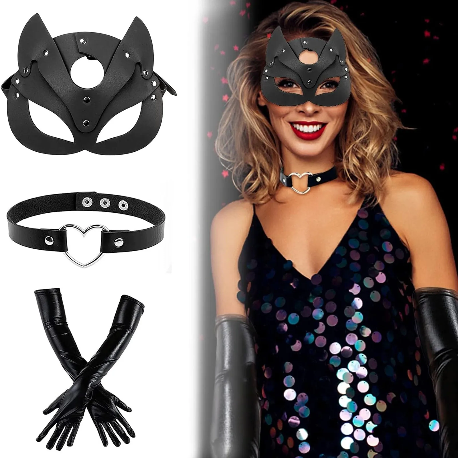 Cosplay Katze Mädchen Zubehör Maske Nacken bänder Handschuhe 3 Stück Set Halloween Frauen Kostüm Performance Wear