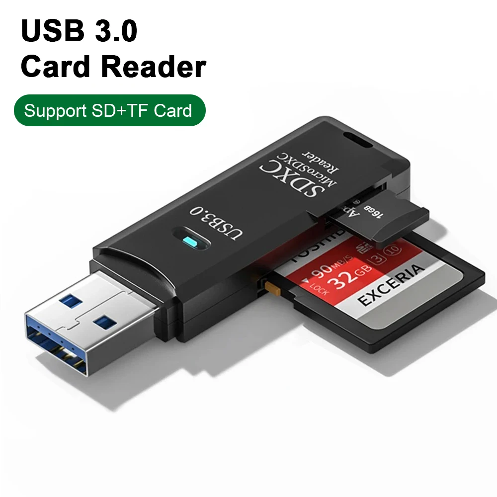 Lecteur de cartes mémoire 2 en 1 USB 3.0 vers SD TF, adaptateur pour ordinateur portable, accessoires, lecteur flash, intelligent, 2.0