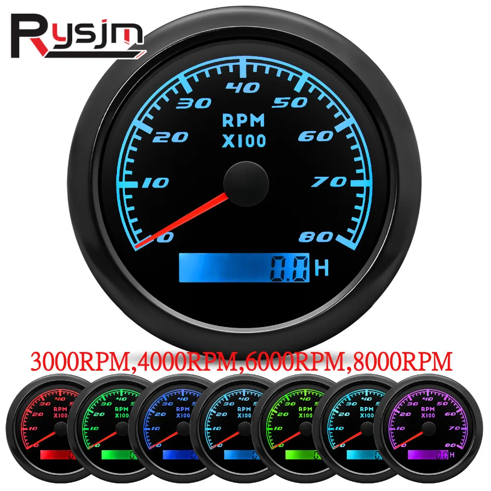 Customized 85mm Marine Car Boat Tachometer Gauge with Hourmeter 3000,4000,6000,7000,8000RPM Tacho Meter For Diesel Engine 9-32V