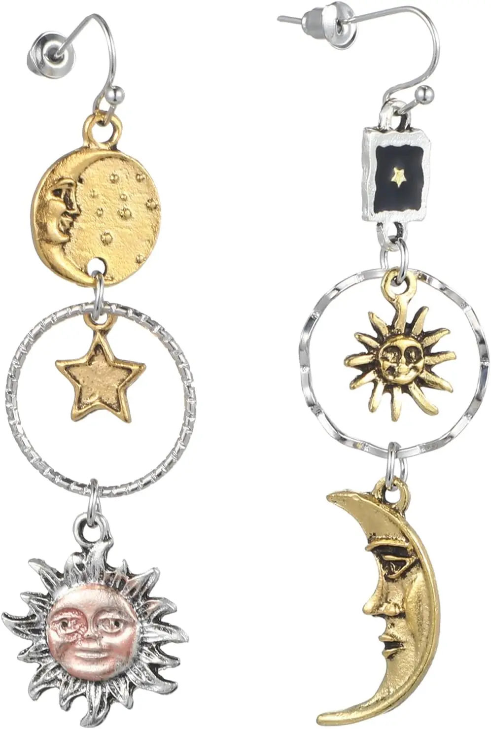 

Sun Moon Dangle Earrings Vintage Gothic Asymmetric Drop Jewelry for Women