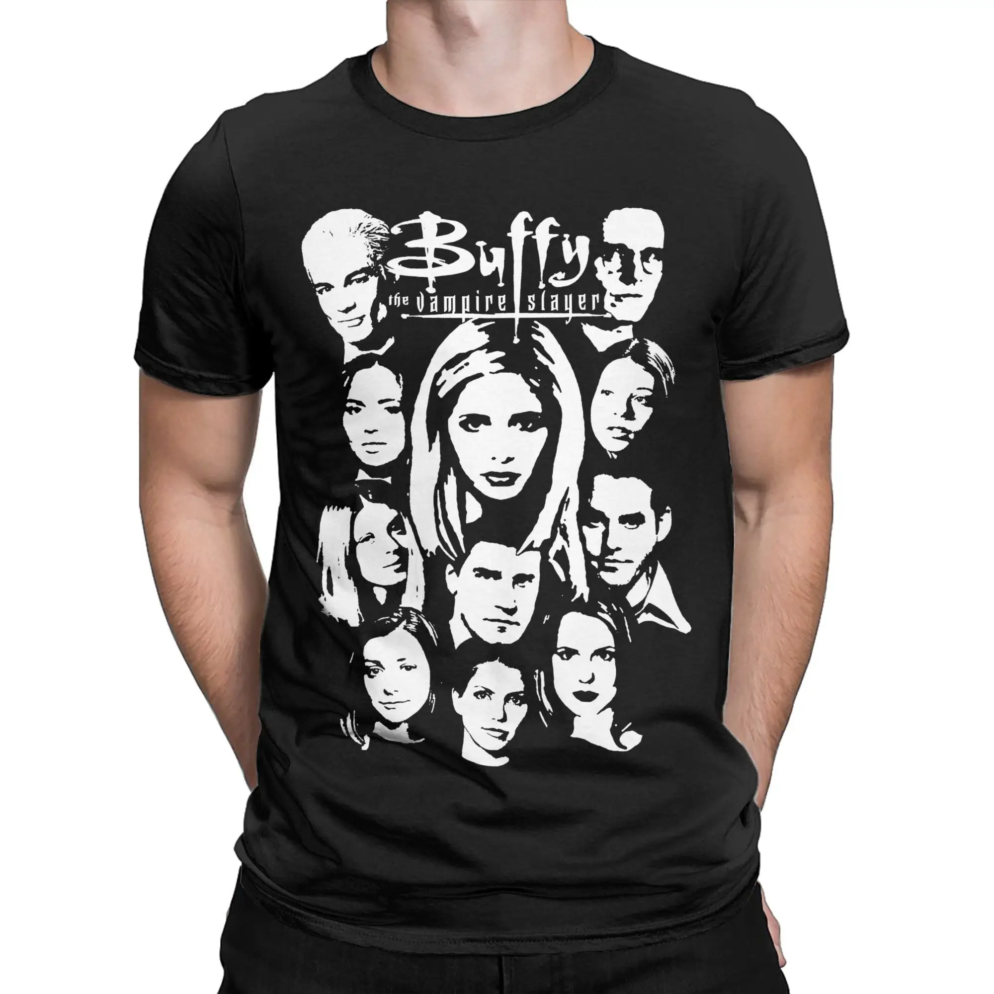 Buffys The Vampire Slayers Horror Movie T Shirt Men Cotton Funny T-Shirts Round Collar  Tees Short Sleeve Clothes Original