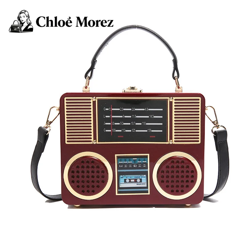 

Акриловая сумка для радио в стиле ретро, персонализированная маленькая квадратная сумка, женская ручная сумка через плечо, сумки