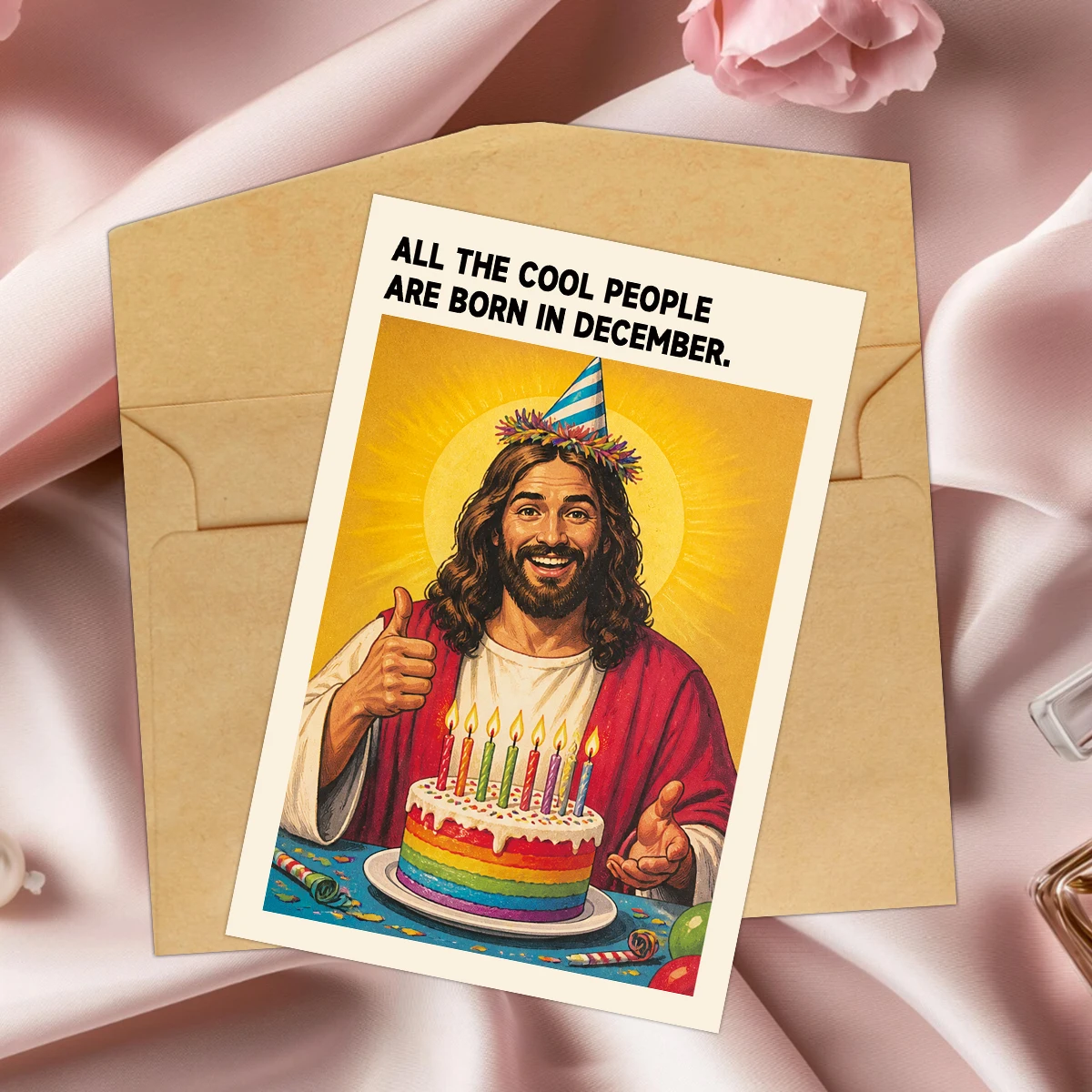1 Stück Lustige Geburtstagskarte für den Dezember mit Umschlag, Jesus-Meme-Grußkarte, Geburtstagskarte für den 12. Monat, Weihnachtszeit, Einzigartiges Cooles Geschenk