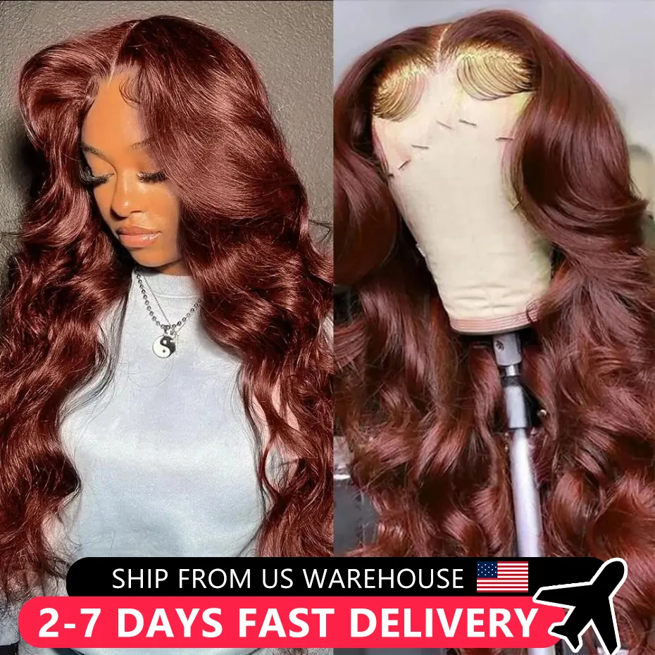 #33 Reddish Brown Human Hair Wig 13X4 HD Transparent Lace Front Human Hair Wig Body Wave Human Hair Lace Frontal Wigs For Women