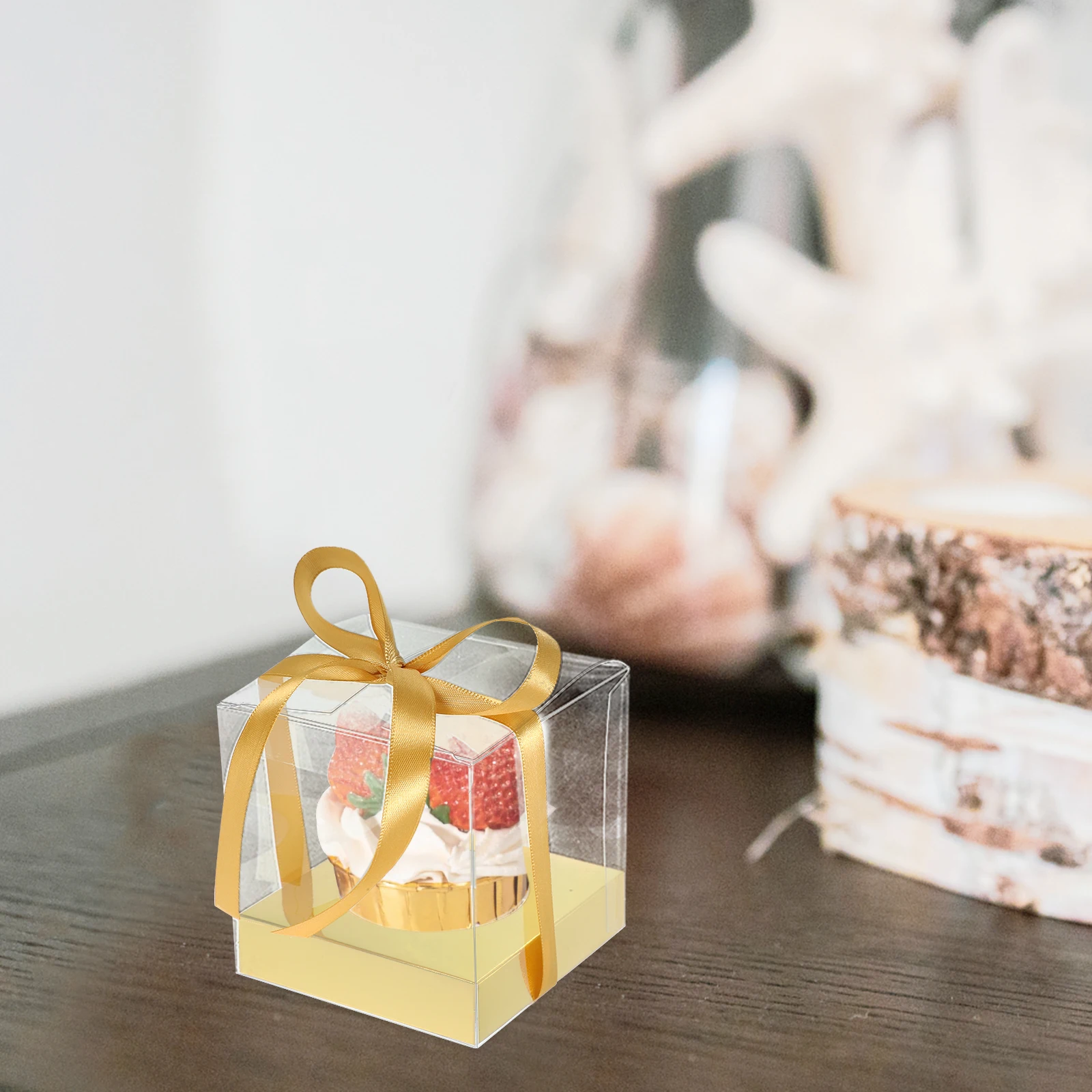 

30 Pcs Cake Box Clear Cupcake Boxes Plastic Containers Small for Treats Baked Goods Reusable Cheese With Ribbon