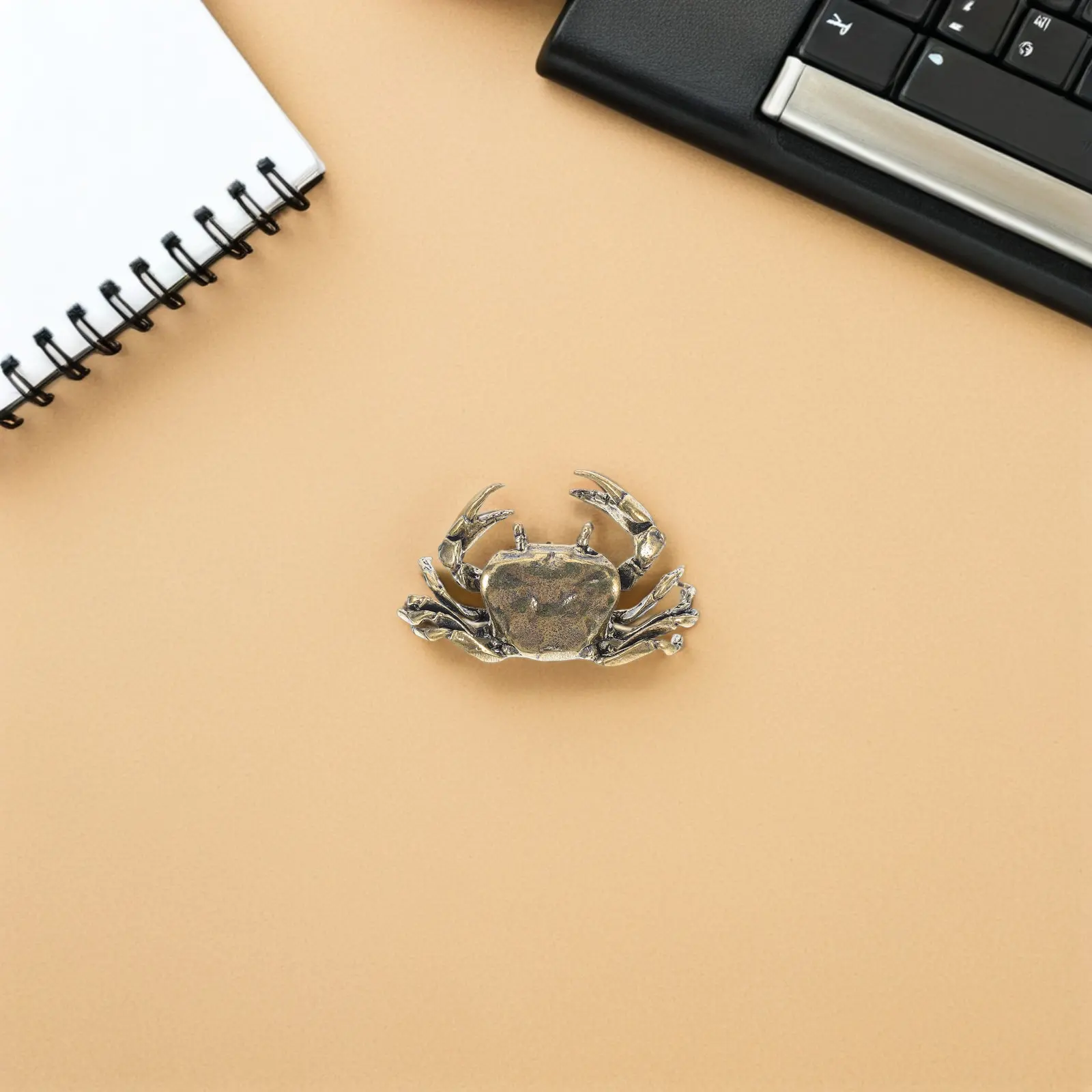 Brass Crab Tea Pet Sculpture Handcrafted Intricate Detail Polished Finish Resilience Symbol for Tea Table Desk Office Home Decor