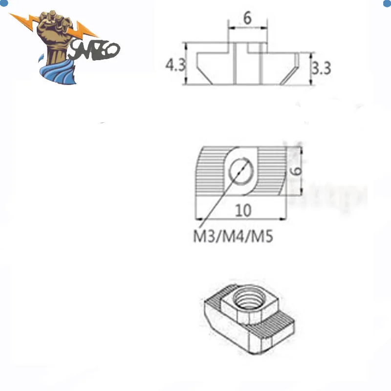 10/20/50/100pcs M3/M4/M5*10*6 for 20 Series Slot T-nut Sliding T Nut Hammer Drop In Nut Fasten Connector 2020 Aluminum Extrusion