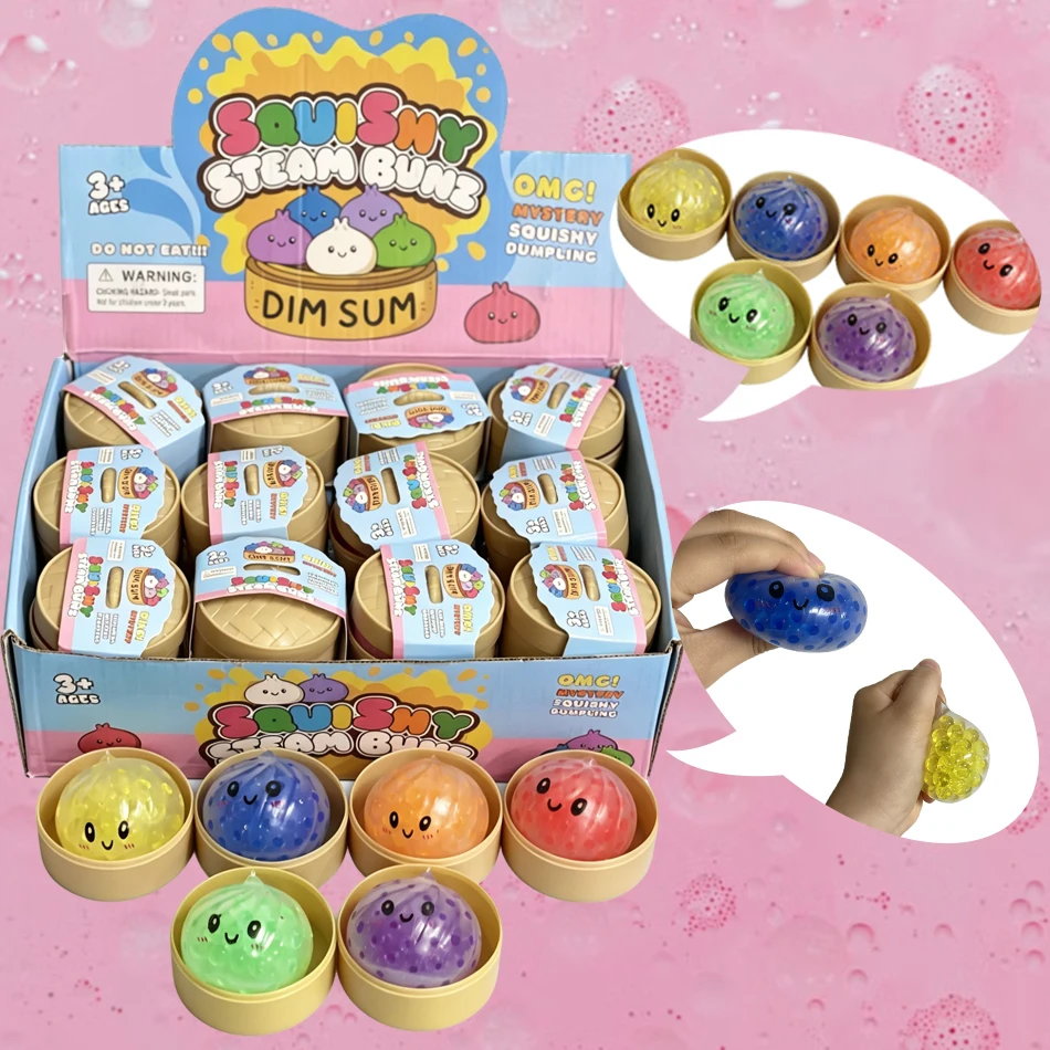 Glitzernder Squishy-Brötchen-Spielzeugball mit langsamem Rückprall, Stressabbau-Squeeze-Ball, weich, mit Perlen & Dampffunktion, Fidget-Spielzeug zur Angstlinderung, sensorisch