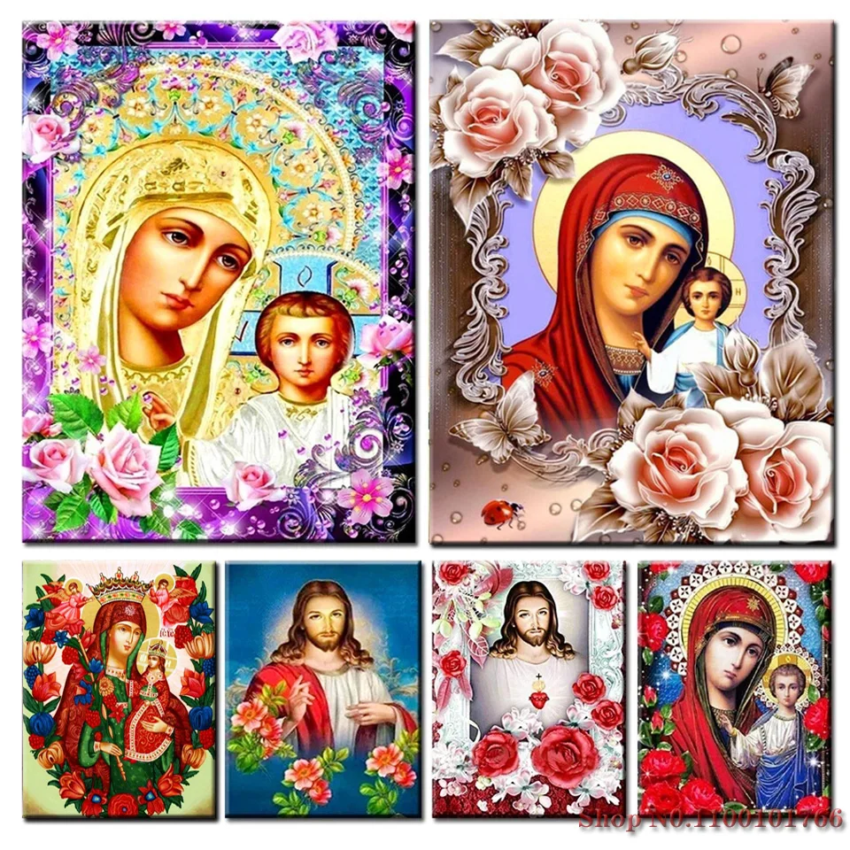 5D Diy Diamond Painting Virgin Mary Icon Embroidery Religion Full Square/round Mosaic Christian Cross Stitch Home Decor Art Gift