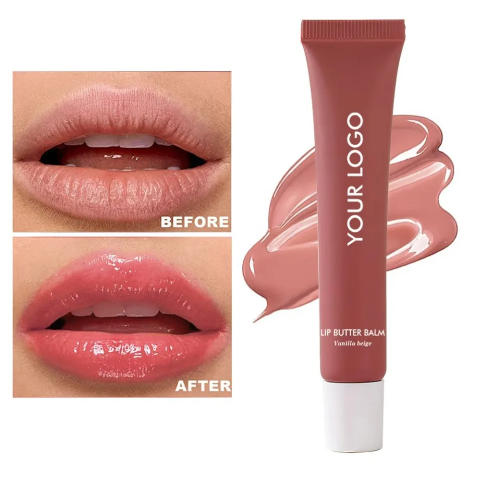 15ml 보습 립글로스 펩타이드 버터 밤 립 글레이즈 글로스 프라이빗 라벨 커스텀 로고 비건 메이크업 도매
