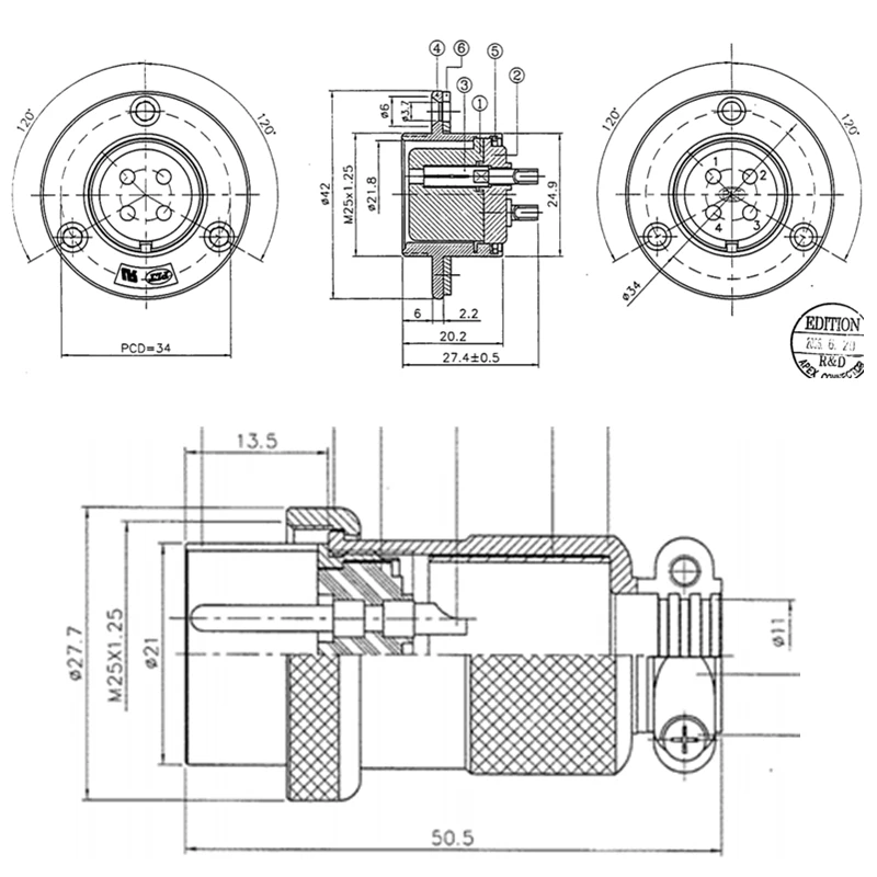 PLT-254-RF-R PLT-254-PM-R APEX 4pin Male Plug Female Socket φ25 Circular Aviation Wire Pane Connector Made in TAIWAN RoHS UL TUV